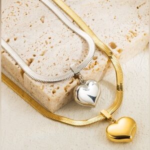 18k plated stainless steel heart necklace in gold or silver